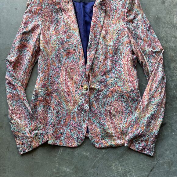 Zara Basic Blazer Women's Medium Paisley Print Knit Stretch One Button Jacket - Picture 3 of 12